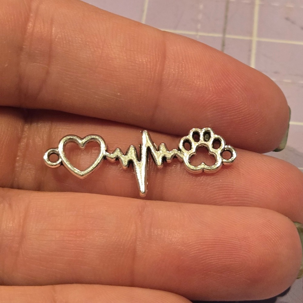 Tibetan Silver Paw Print Heartbeat Connector Charm Pet Lover Jewelry DIY lot 10